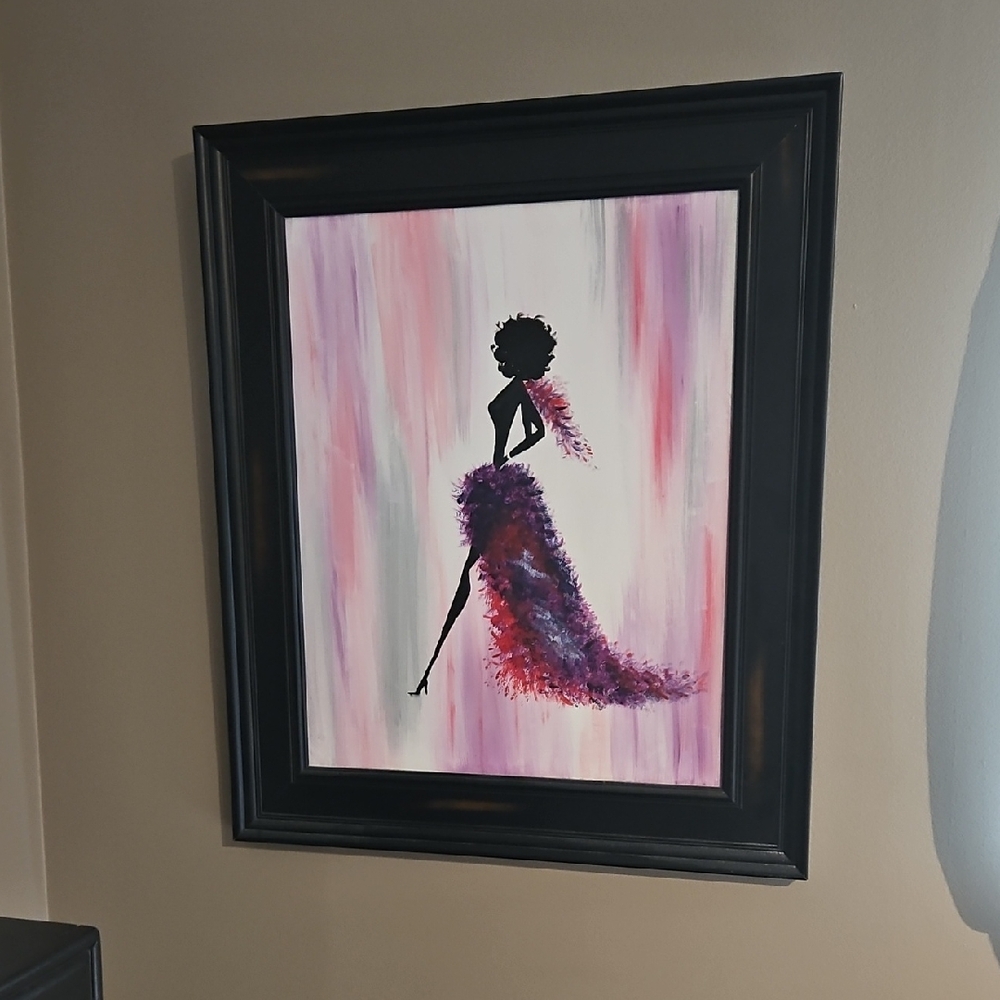 Framed Painting Lady Silouette in Red